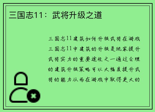 三国志11：武将升级之道