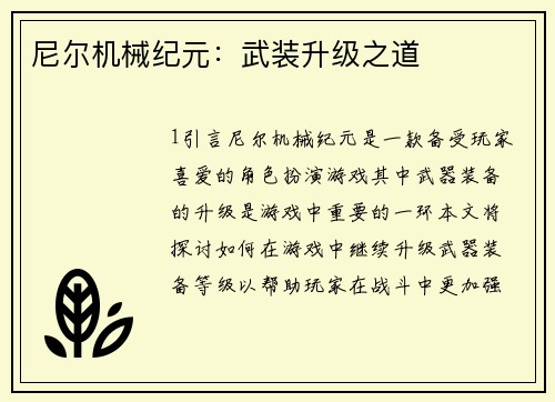尼尔机械纪元：武装升级之道